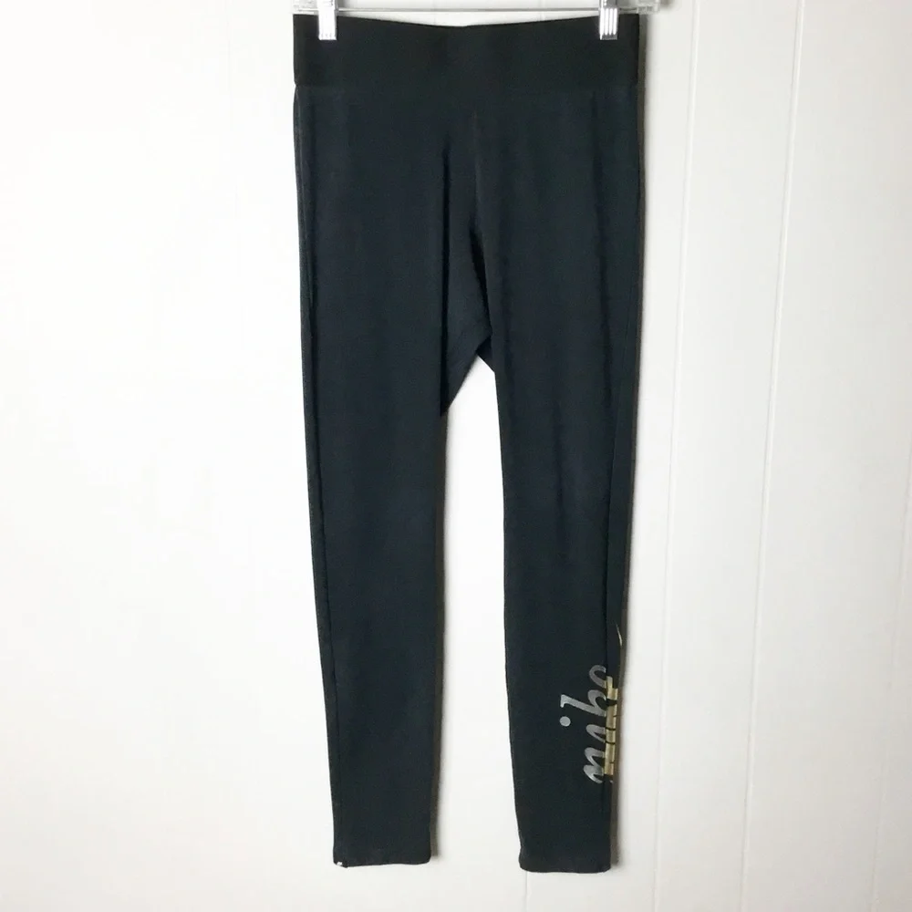 Nike 7/8 Workout Leggings Black & Gold Size M Workout Gym